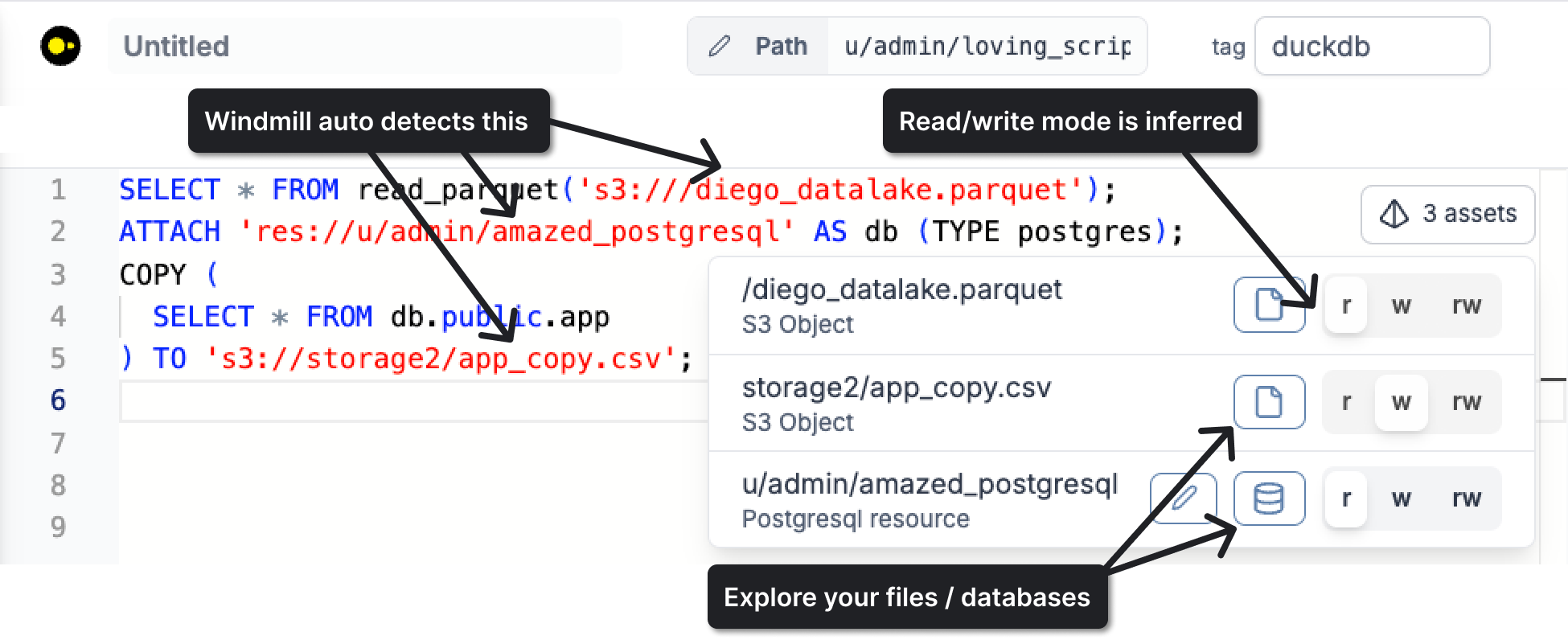 Assets in script editor