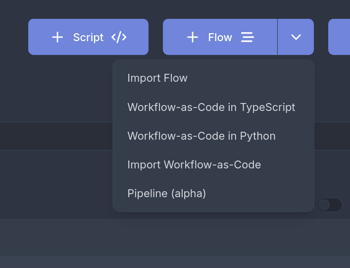 Create a pipeline from the + Flow dropdown