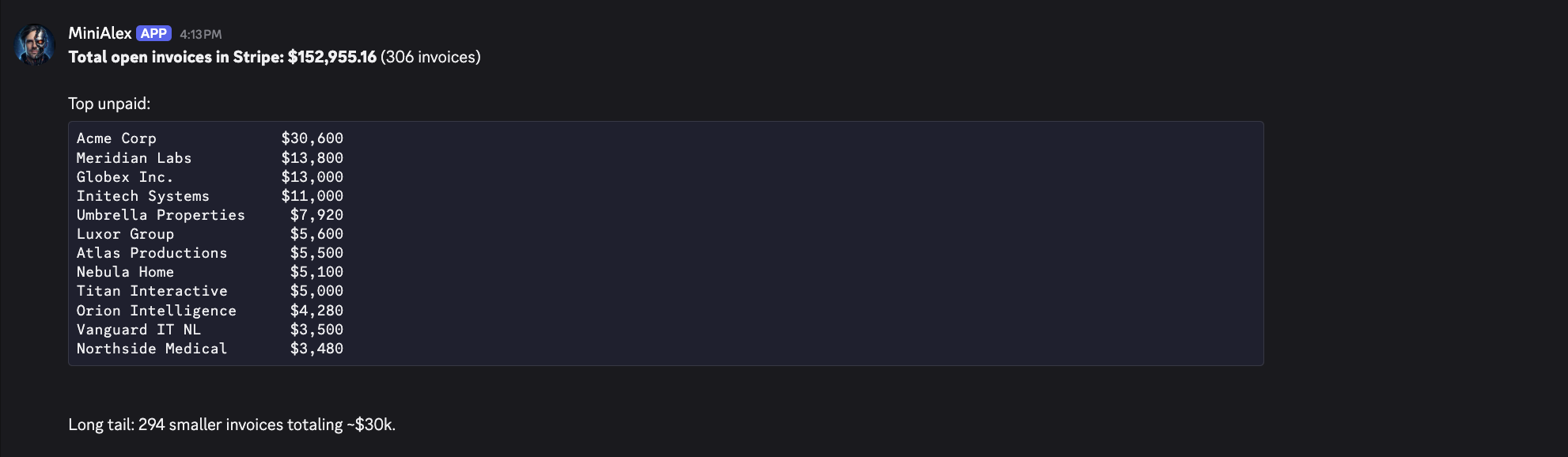Discord bot checking open Stripe invoices Discord bot responding with Stripe invoice data