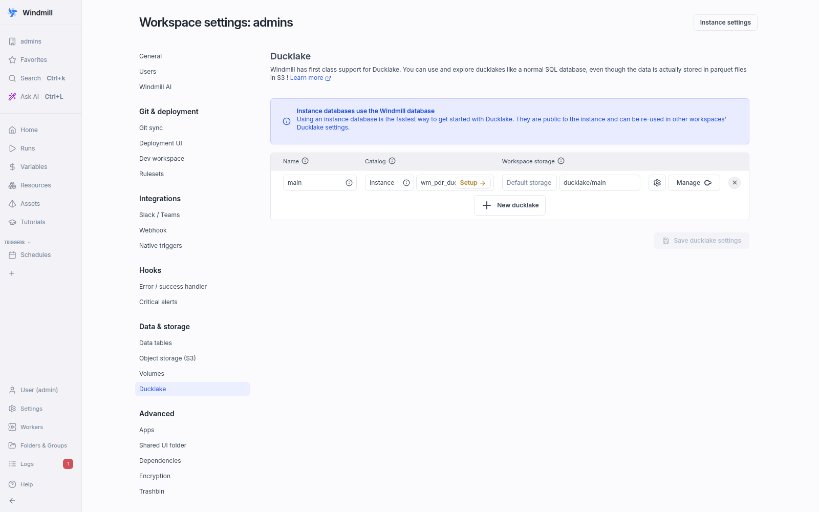 DuckLake workspace settings DuckLake workspace settings