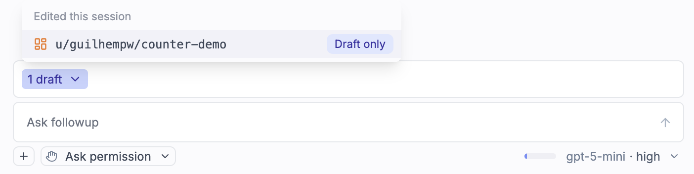 The edits bar above the chat input, listing the items edited this session with their draft status