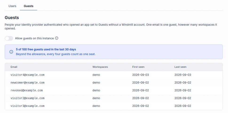 The Guests tab in instance settings Instance guest settings
