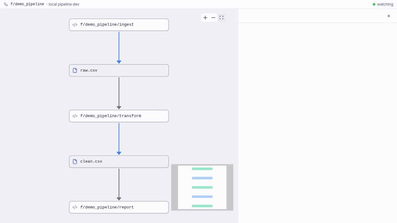 Local pipeline dev preview in the browser wmill pipeline dev rendering the local pipeline graph live