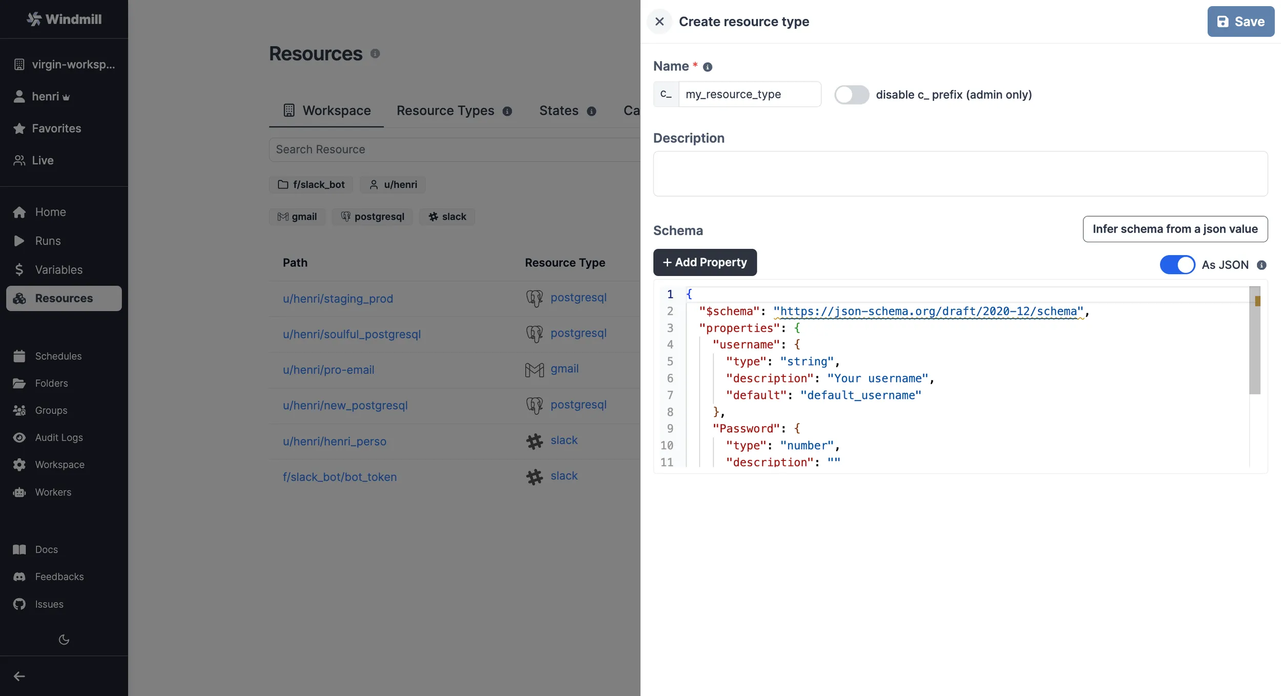 Resource type schema view