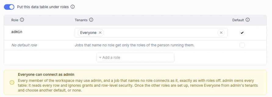 Roles drawer right after enabling roles Roles drawer right after enabling roles