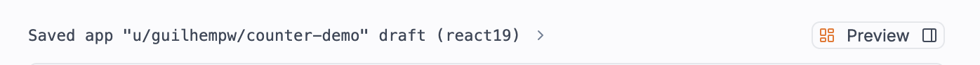 A tool call that saved an app draft, with its Preview chip on the right