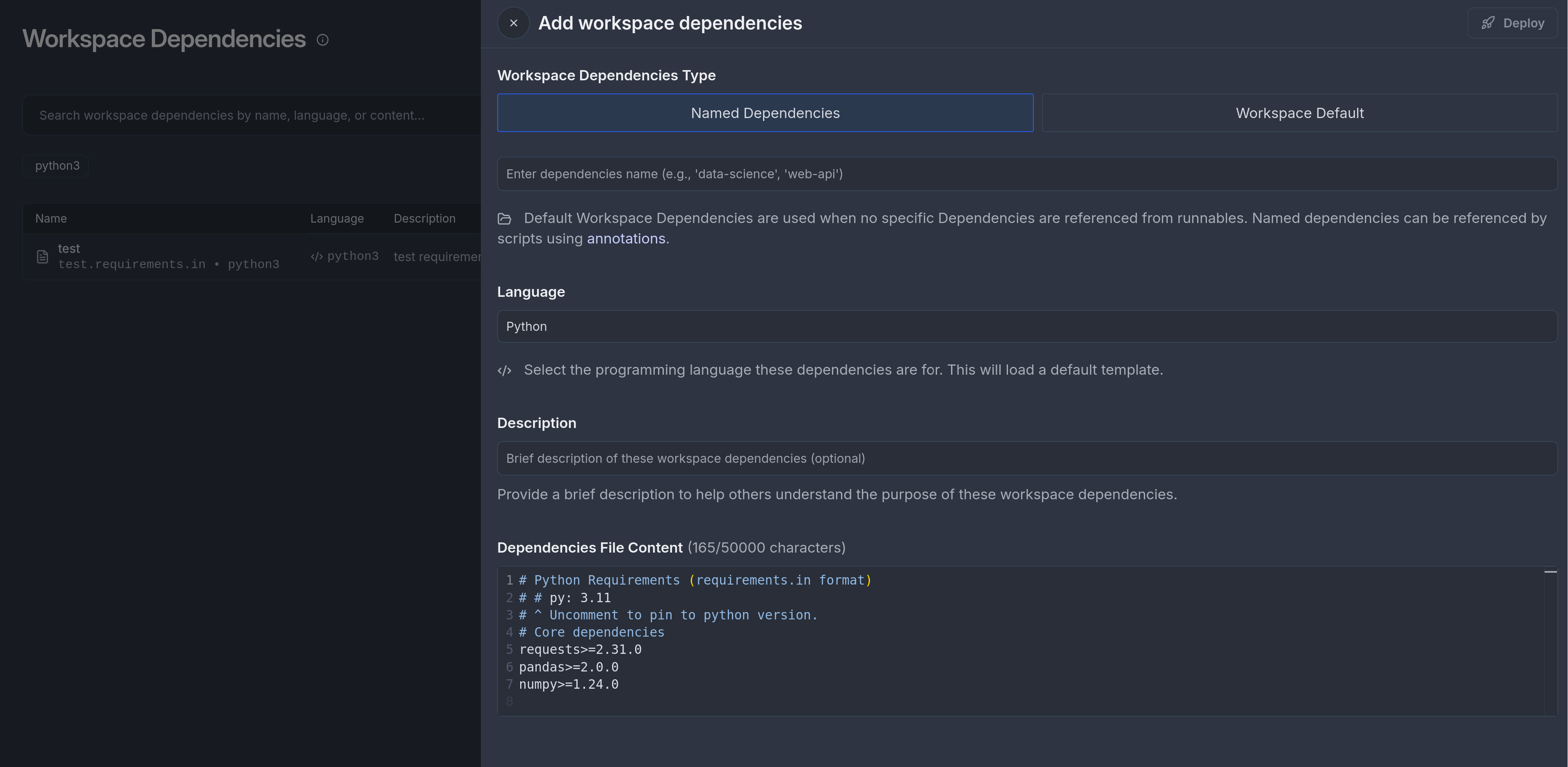 Workspace dependencies overview