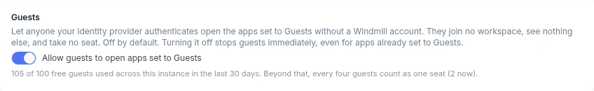 The Guests card in workspace settings Workspace guest access setting