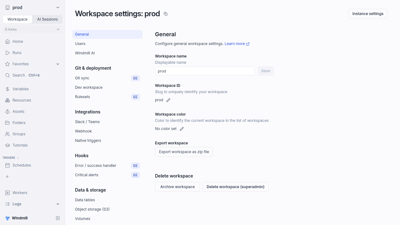 Workspace settings Workspace settings